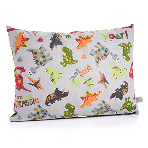 La Petite Unique 35 x 25 cm Kinderkopfkissen MIT FÜLLUNG waschbares Babykissen 100 % Ökotex zertifiziert Motiv: Dinos Grau - 2