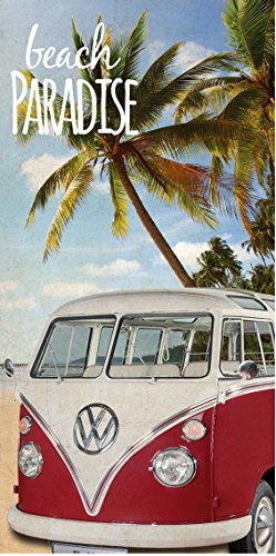 ORIGINAL BADETUCH VW BULLI 75 cm x 150 cm - NEU & OVP - 100% BAUMWOLLE VOLKSWAGEN VW BUS T1 EXKLUSIV MODELL 002 ROT - STRANDLAKEN in VELOURQUALITÄT