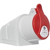 Brennenstuhl CEE 5 Pole Industrial Electrical Wall Socket 400V/32A with Cap for Outdoor Use Ideal for Outdoor Construction In