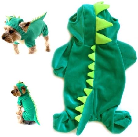 Gollyking Dog Cat Hoodie Plush Clothes Apparel Dragon Dinosaur Costume With Four Legs for Small Puppy Pets Jumpsuit Winter Coat Warm Crocodile Shirts (Small)