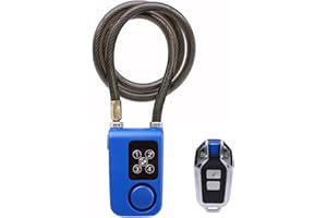 Mengshen Antivol De Vélo avec Télécommande, Alarme De Vibration Antivol avec Longueur De Câble De 80 CM, étanche IP55 pour VéLo Moto Porte Clôture Portail Scooter Poussette Bébé (Bleu)