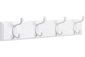 SONGMICS Coat Rack, Wall-Mounted Coat Hook, 4 Dual Metal Hooks, for Coats, Bags, in The Hallway, Bedroom, Living Room, White LHR23WT