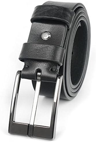 Black Full Grain Veg Tan Italian Leather Belt for Man, Wide 3.5 cm (1 3/8) Thick Belt with Casual Design, Handmade By Bocane (95 cm (37.4'')) (125 cm (49.21''))