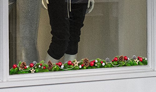 Fir Cones, Baubles and Stars Narrow Window Border - Beautiful Christmas Window Stickers for Shops and Homes