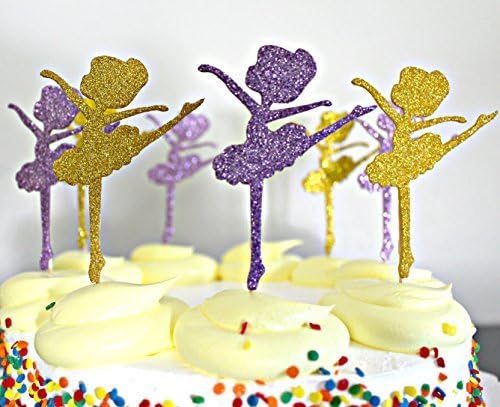 Glitter Gold and Purple Ballerina Cupcake Toppers, Ballet, Dancers, - Quality (Set of 24 Ballerinas) by A Charming Galore