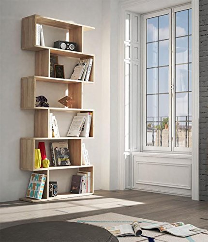 Habitdesign - Estanteria Athena alta, libreria abierta salon, 80 x 25 x 192 cm de altura (Roble Candian)