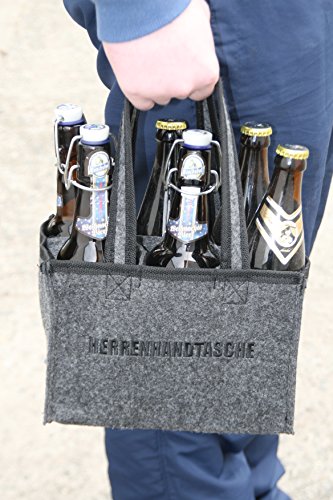 Herrenhandtasche, Bierträger, Flaschenträger Filztasche für 6 Flaschen Bier