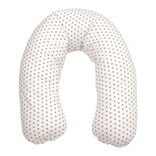 Sugarapple Nursing Pillow (Stars gray, 180 cm), Cosy Body Pillow, Positioning Pillow, With quiet EPS Micro Beads Filling, Non-Toxic, Refillable & Washable, 100% Cotton Cover