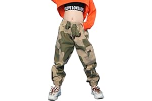 Rolanko Girls Hip Hop Trousers Kids Cargo Pants Elasticated Jogger for Streetwear Dance