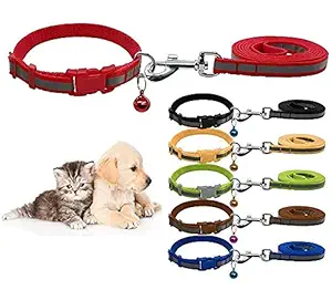 Sai Pet Product 15 mm Paw Print Nylon Puppy Collar Harness & Leash Set for Small & Medium Dogs (Color May Vary) - Collar + Leash (Reflective)