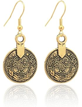 2LIVEfor Taler Ohrringe Ethno Münzen Rund Ohrhänger Bohemian Vintage Retro lang Hängend Antik Style Tropfen