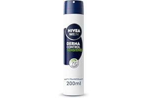 NIVEA MEN - Atomiseur Masculin Derma Control Sensitive - Déodorant Homme 72H Anti-Transpirant Aisselles - Acide Hyaluronique & Vitamine E - Anti-Irritation - 0% Alcool - Peaux Sensibles - 200 ml