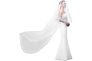 IBLUELOVER Brautschleier 5M Lange Hochzeit Schleier Weicher Tüll Brautkleidzubehör Handgefertigte Blumen Spitze Elegant Brautschleier Festlicher Schleier Damen Schleier Weiß Hochzeitszubehör