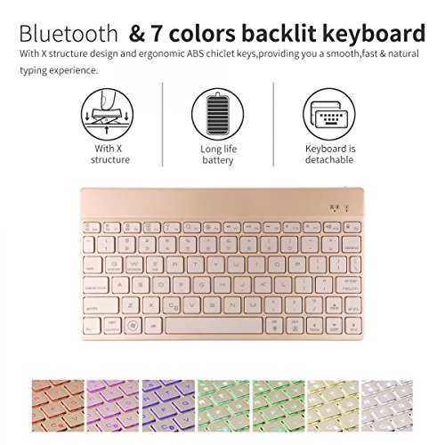 Boriyuan Ipad Pro 9.7 Bluetooth Tastatur Hülle Case Keyboard , PU Leder Tasche Smart Cover mit Tastatur (Deutsch Qwertz , aus Alu, abnehmbar ) für Ipad Pro 9,7 Zoll, unterstützten 7 farbige Hintergrundbeleuchtung /Standfunktion / Auto Wake up Sleep (Farbe: Schwarz) - 7