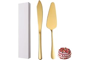 xiaoyu Ensemble de couteaux et de serveurs à gâteau de mariage en acier inoxydable, ensemble de découpe de tarte à gâteau pour mariage, fêtes, anniversaires, fête prénuptiale, paquet de 2, Or