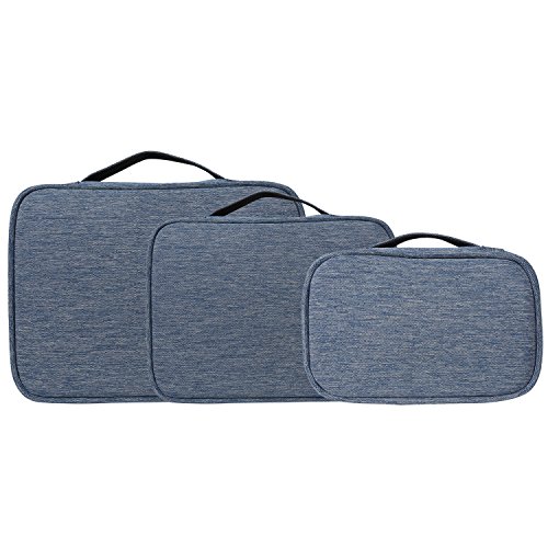 BUBM 3 Stücke Mehrfachfunktion Kabelorganiser Tasche Reisetasche mit Doppelschichten für Elektronische Zubehöre wie Netzteil, Maus und USB Stricks, Denim Blau - 8