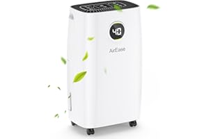 AIREASE 12L/Day Dehumidifiers for Home, 2025 Upgrade Dehumidifier with Real-Time Digital Humidity Display & Control, 2.5L Water Tank & Drain Hose, 24H Timer, Smart Laundry Dry Mode, Ideal for Home/Office Damp