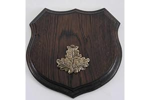 GTK - Geweihe & Trophäen KRUMHOLZ 1 targhetta con Stemma di Cinghiale Selvatico, Forma di Stemma, AF 17 cm, con Copertina in Rovere Massiccio e Piccola