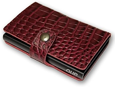 Slim Genuine Leather Tri-Fold Wallet Card Holder with RFID Protection by QLIP (Red)