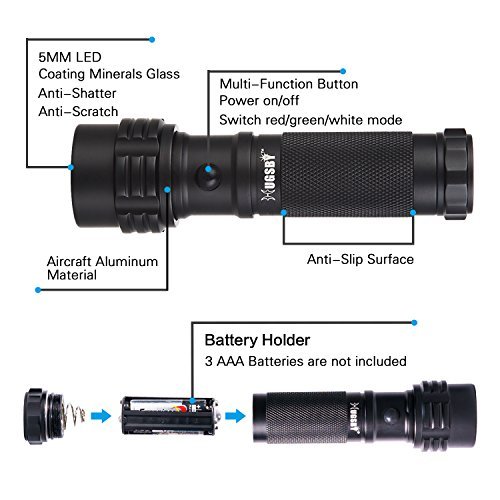Paragala Außen Handhled Tactical Taschenlampen IPX7 Wasserdicht Rot / Grün / Weißlicht LED Taschenlampen Fackel für die Jagd Fischen Wandern Lesen Detector - 6