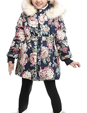 OCHENTA Mädchen Mantel Jacke Geblümt Herbst Winter Kapuzenpelz Kinder
