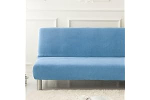 WWQQKJ Solid Color 2/3 Seater Stretch Sofa Cover Without Armrests, Stain Resistant Sofa Bed Slipcover Washable Non-Slip Foldable Click Clack Sofa Cover(Blu,160-190cm)