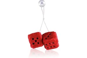 MYCREATOY Hanging Dice, MyCreator 3 inch Pair of Retro Square Mirror Hanging Couple Fuzzy Plush Dice with Dots For Car Interior Ornament Decoration (Red)