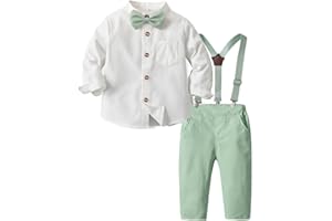 Yaopelky Formelles Anzug-Set für Kleinkinder, Jungen, Gentleman-Outfits, Langarm-Shirt mit Fliege, Strapshose, Jungen, Hochzeitskleid, Anzüge