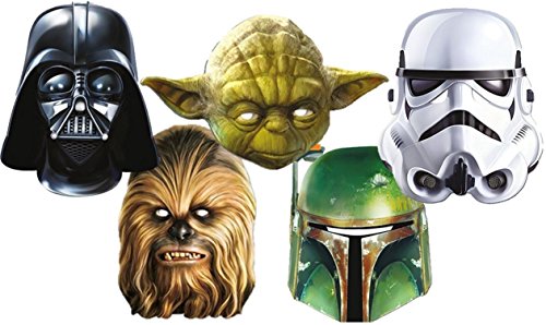 star Wars 1D Masken aus Carton Im Fünferpack - Darth Vader-Yoda - Chewbacca- Stormtrooper and Boba Fett