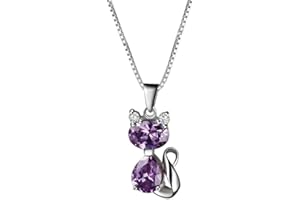Aoneky Naszyjnik Damski - Ametystowy Wisiorek Kot, Naszyjnik Srebro Wysokiej Próby 925, Fioletowy Biżuteria z Pudełkiem, Prezent dla Dziewczyny Kobiet Żona Mama, Urodziny Walentynki Rocznica Ślubu