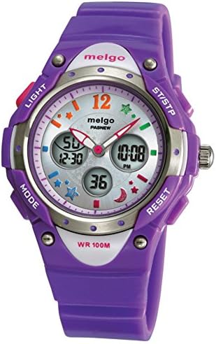 Children digital watch/100Meter waterproof outdoor table/LEDDual male form female form-purple