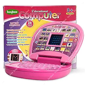 Fun express Educational Laptop Toys for Kids, Numbers Alphabets Learning Kids Baby Toys with Led Display, Music, Spell & Asking Mode | Learning Tablet for Kids 3+ Years Boy Girl (Pink) (Pack of 1)