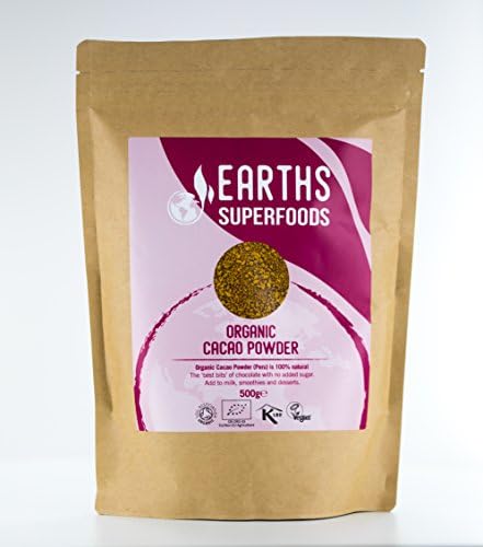 Organic Cacao Powder by Earths Superfoods, 100% Natural Premium Quality Raw, Soil Association Certified Cacao Powder (500g)
