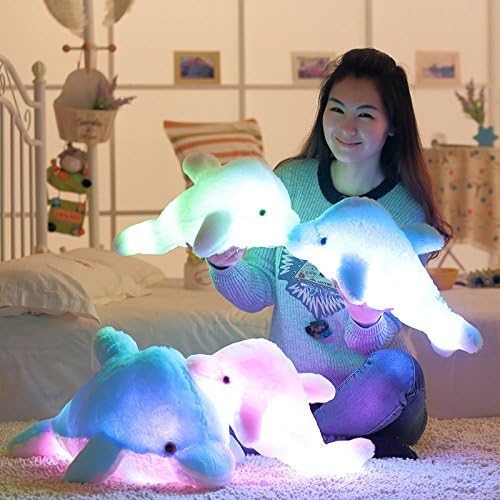 MFEIR® Supper Cute Sea Animal Little Stuffed Toys, Sparkling Dolphin Plush Toy with Mix Color Changing LED Light 45cm Pink