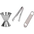 Dynore 3 pcs bar Set - ice Tong, peg Measure, Bottle Opener