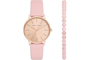Armani Exchange Montre pour Femmes, Mouvement à Quartz et boîtier de 36 mm avec Bracelet en Acier Inoxydable, en Cuir ou en Silicone, Ensemble Rose pâle et Or Rose, 36MM