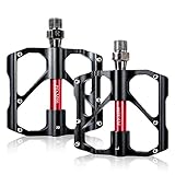Pedali,Beautystar Pedale da Ciclismo in Alluminio Ultra Leggero Antiscivolo con tre cuscinetti Per MTB, Road Bicycle, BMX (Nero)