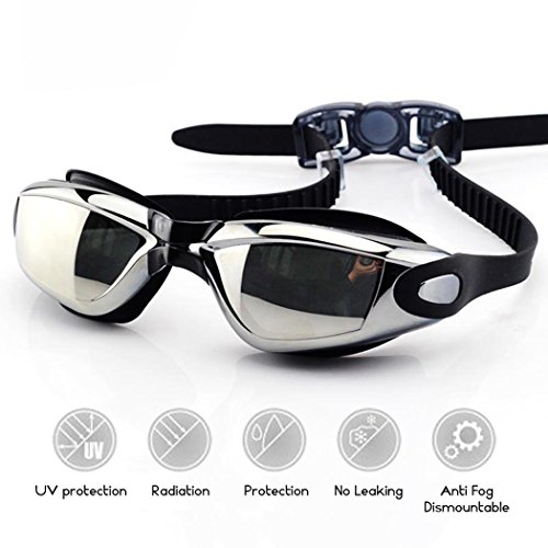 Schwimmbrille Antibeschlag,Laufen 100% UV-Schutz kein Spiegelbeschichtete Linsen Auslaufen Taucherbrille Silikonband mit Schnellverschluss Einstellbare , Geschenke Nasenklammer,Ohrstöpsel & Badekappe - 5