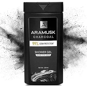 Aramusk Charcoal Shower Gel for Men, Face & Body Wash, With Activated Charcoal, Germ Protection & Deep Cleansing, 250ml