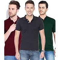 INKKR Men's Combo Collar Neck Cotton Blend Solid T-Shirt (Pack of 3)