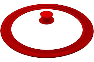 Universal Silicon Lid for Pots,Pans and Skillets- Tempered Glass with Heat Resistant Silicone Rim By HR Huare Technology, Fits 22-24-26cm Diameter Cookware,Red,1 Pack