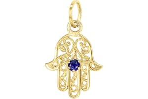 FORME DI LUCCHETTA Lucchetta - Ciondolo in Oro Giallo 14k con Mano di Fatima/Hamsa con Zaffiro Naturale 2.5mm | Charms e Ciondoli per Bracciale e Catenina (fino a 4mm) | per Donna Ragazza Bambina