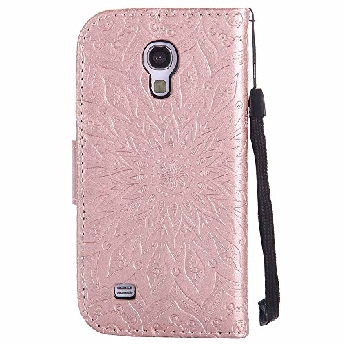Galaxy S4 Mini Hülle, Dfly Premium Slim PU Leder Mandala Blume prägung Muster Flip Hülle Bookstyle Stand Slot Schutzhülle Tasche Wallet Case für Samsung Galaxy S4 Mini i9190, Rosen-Gold - 3