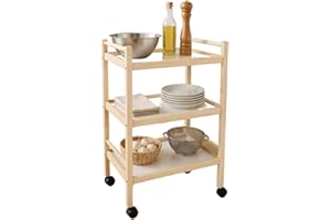 MOTTINOX Carrello Multiuso, 3 Ripiani, 100% Legno Faggio, 28x40xh64.5 cm, Con Rotelle