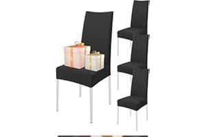 FIGOOO Fundas Sillas de Comedor Pack 4 Fundas para Sillas Ajustables Licra Cubiertas para Sillas Extraíbles Lavables Desmontables Fundas Protectoras para Sillas con Respaldo Altas(Negro,4pcs)