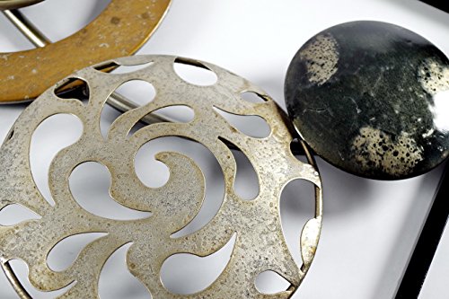 Wanddekoration Wandbild Wandschmuck Wandhänger Wanddeko aus Metall silber gold grau Ringe und Kreise mit Metallrahmen Spiegel - 4