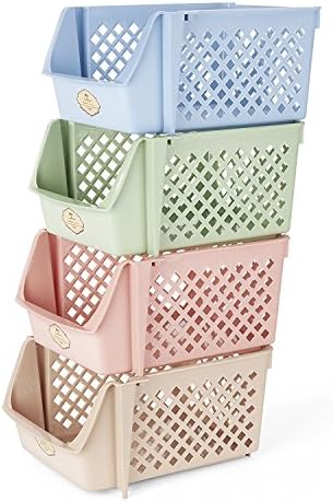 nuxisk Storage Box Food, Fruit, File, Color Storage Basket Plastic Stackable Storage Box, 13.5 X 10.43 X 7.3 Inch/Box, Random Color 1PC