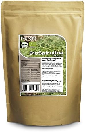 Nurafit Organic Spirulina Tablets - Certified Natural healthy Superfood - Protein Iron Magnesium Calcium Amino Vitamins Practical Compact (500g)