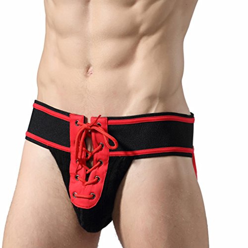Bóxer para Hombre,YUYOUG Mens Sexy Correas Breves Deporte Ropa Interior tentación diversión suspensorio Calzoncillos (M, Red)