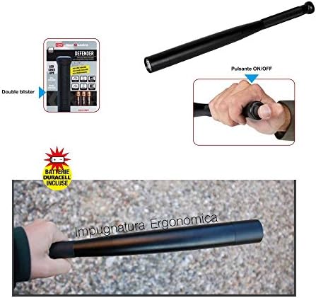 CFG Defender Maxi Flashlight CREE LED Battery 3 W Lighting 120LUMEN Light Capacity 20 mt Autonomy 5ore Aluminium Ergonomic Handle 39.5 x 438 mm 35.5 mm Grip Baton Defence Personal Emergency Battery Electric Pocket Long Distance Hunting Sport Fishing Lanyard Wrist